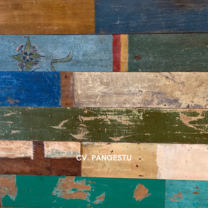 Revêtement mural insonorisant en bois de teck moderne géométrique coloré récupéré, panneau en bois recyclé peint vintage de couleur mélangée - Product Image 4