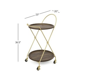 Luxurious Catering Bar Cart Gold Color <b>Metal</b> & Wood Affordable Price Food Serving <b>Trolley</b> Royal Design Hotel Furniture - Product Image 6