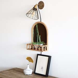 Espejo colgante de mimbre con estante para decoración de baño, sala de estar y dormitorio, respetuoso con el medio ambiente - Product Image 2