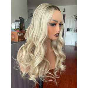 Perruque en cheveux humains vierges bruts avec dentelle frontale blonde HD, bonnet ajustable, perruque de haute qualité à ondulations d'eau, modèles avec longueurs de 36 pouces, 38 pouces, 40 pouces - Product Image 1