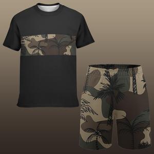 ชุดกางเกงขาสั้นแขนสั้นของผู้ชายพิมพ์ลายต้นปาล์มเสื้อยืดสไตล์วันหยุดไมอามี่กางเกงขาสั้นชายหาดกีฬาโต้คลื่นชายทะเล - Product Image 3