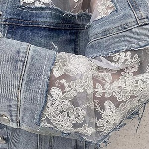 Veste en jean pour femme, manteau en jean tendance, vintage, décontracté, broderie, coupe ample, vêtements d'extérieur - Product Image 3