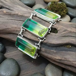 Pulsera de Plata Alemana de Alta Calidad con Cuentas de Piedras Naturales Cuadradas de Colores, Joyería Étnica Hecha a Mano con 20% de Descuento y Regalo de Año Nuevo - Product Image 4