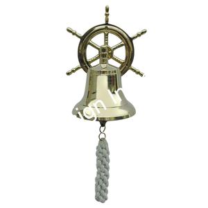 ของตกแต่งบ้าน รูปวงล้อเรือเดินสมุทรหรูหรา พร้อมกระดิ่งทองเหลืองและฐานไม้ สำหรับวางบนโต๊ะในห้องนั่งเล่น - Product Image 3