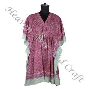 Vestido caftán de algodón 100% para mujer, caftán corto estampado a mano, peso ligero, ropa informal para ocasiones, modelo ODM Natural KFCS155 - Product Image 6