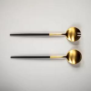 Ensemble de couverts en acier inoxydable pour salade, fourchette et cuillère, manche en bois, bord lisse, poli, écologique, passe au lave-vaisselle - Product Image 4