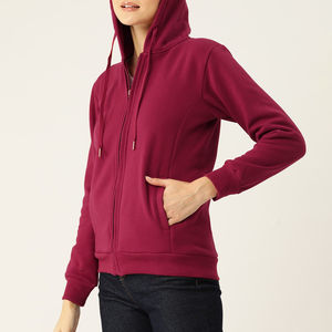 Sudaderas con capucha con cremallera de lana transpirable ligera para mujer, cuello con capucha de manga larga personalizado en la parte delantera, estilo informal de alta calidad para - Product Image 3