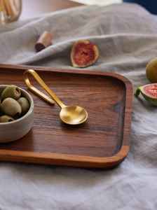 Custom Kitchen & Tabletop Acacia Wood Breakfast Tray Minimalist Design Coffee Food Serving <b>Plate</b> Polished Technique Metal Handle - Product Image 3