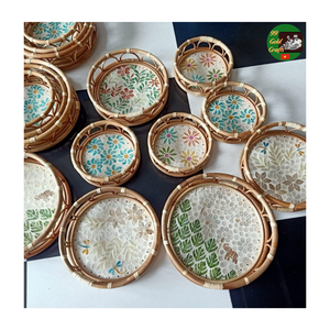 ถาดเสิร์ฟหวายประดับมุกมุกธรรมชาติ งานแฮนด์เมด ถาดเสิร์ฟไม้ไผ่สานหวาย - Product Image 5