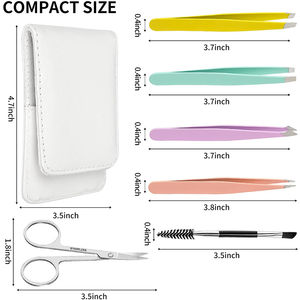 Vente chaude : 4 pinces à épiler inclinées de 3,7 pouces avec pointe arrondie, ciseaux à épiler avec rangement portable - Product Image 2