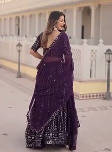 ชุดเดรสผ้าไหมอินเดียดั้งเดิมปักลายหนัก9มม. ผ้าจอร์เจีย - Product Image 5