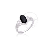 Nouvelle Bague pour Femme en Argent Sterling 925 avec Onyx Noir Hexagonal, Motif Nœud Celtique, Plaqué Rhodium, Style Filigrane, pour Mariage et Fête