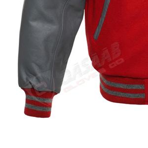 Vestes d'université de baseball élégantes en laine vierge de style vintage pour hommes manches en cuir rouge et gris OEM personnalisées - Product Image 4