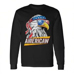 T-Shirt a Maniche Lunghe con Aquila Calva e Bandiera Americana, Maglietta Patriottica USA in Promozione - Product Image 2