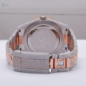 Classic Two Tone Iced Out Men <b>Watch</b> White Dial Date Display Baguette Cut Lab Grown Diamond Wrist <b>Watch</b> - Product Image 4