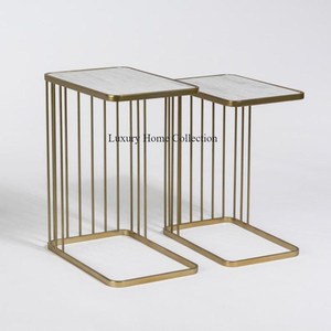 Simple Stylish Metal Nesting and Side <b>Table</b> Gold Color Shiny Plating Admirable Loo Bamboo Design Legs Living Room Furnitures - Product Image 5