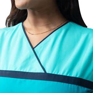 Conjunto de uniforme médico de enfermera verde azulado para mujer, traje de uniforme médico con cuello en V con bolsillos, ropa cómoda de clínica de Hospital de 2 piezas con logotipo personalizado - Product Image 5