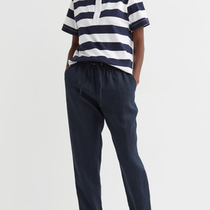 กางเกงลำลองขาตรงเอวสูงสำหรับผู้หญิงกางเกงผ้าลินินผ้าฝ้ายขากว้างแบบเย็บปักด้านหน้าแบบเรียบสำหรับฤดูร้อน - Product Image 2