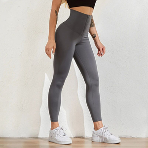 Leggings de sport pour femmes à taille haute, sexy, fins, en spandex/nylon, push-up, leggings de sport élastiques, fermeture à la taille, motif uni - Product Image 3