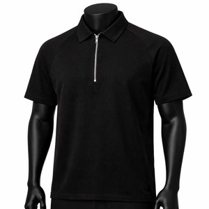 Men's Black Short Sleeve Knitted Polo <b>Shirt</b> With Zipper <b>Collar</b> Casual Solid Color Style - Product Image 3