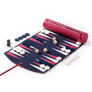 MORGANS INDUSTRIES Eco-Friendly Leather Backgammon Set Foldable Board Red Blue White <b>Game</b> Pieces Dice Unisex Playing <b>Accessories</b> - Product Image 5