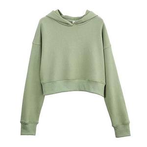 Haut à capuche court pour femme en tissu de coton de haute qualité, avec épaules tombantes, couleur unie, respirant, écologique et à séchage rapide - Product Image 1