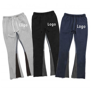 Pantalon de survêtement évasé 100% coton pour hommes Logo personnalisé Streetwear Graffiti peinture éclaboussures empilées Joggers décontracté taille moyenne Denim tissu - Product Image 1