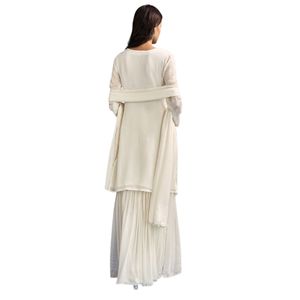 Costume de Chinon Sharara blanc avec paillettes et broderie Dana coupée détaillant pour les femmes tenue de fête de mariage indien - Product Image 5