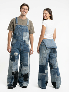 Overol de Mezclilla con Parches Estilo Urbano, Pantalones Anchos, Cómodos, a la Moda, Estilo Moderno, Ajuste Holgado, Jeans Casuales - Product Image 2