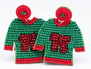 2024 mejores regalos de Navidad cuentas de semillas de cristal hechas a mano pendientes de tuerca para mujer Santa muñeco de nieve langosta Animal diseño de dibujos animados - Product Image 3