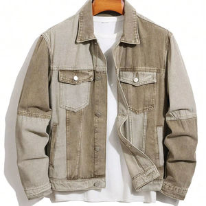 Veste en jean urbaine vintage à manches longues pour homme, avec col montant, fermeture boutonnée à l'avant personnalisable - Product Image 1