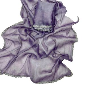 Belle Georgette Soie Avec Pure Jarkan Artisanat Dentelle Bordure Et Diamant en Saree - Product Image 1