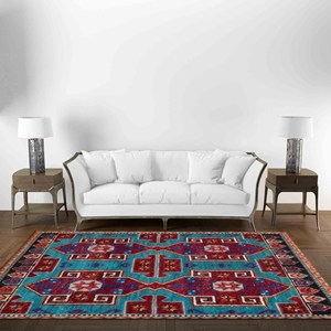 Alfombra con Patrón Geométrico, Alfombra Estampada con Diseño Tribal y Navajo, Alfombra Delgada No Tejida - Product Image 3