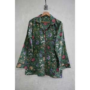 ชุดนอนผ้าฝ้ายลายดอกไม้สำหรับผู้หญิง ชุดนอนพิมพ์ลายด้วยมือ เนื้อผ้านุ่ม ระบายอากาศ แห้งเร็ว สบายๆ หรูหรา - Product Image 2