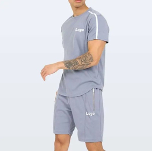 Camiseta de verano de algodón lavado con calor para hombre, conjunto de pantalones cortos de algodón lavado con estampado de calor, informal, para hombre - Product Image 1