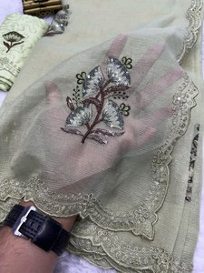 Multi secuencia y bordado corte borde trabajo playa fiesta y días casuales desgaste tela de seda de Organza pura Sari de lujo para mujeres - Product Image 4