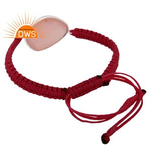 Latest Trending Sterling Silver Rose Chalcedony Gemstone <b>Red</b> Cotton Dori <b>Bracelet</b> Custom Jewelry Manufacturer - Product Image 2