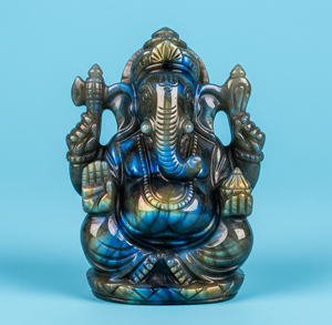 Statue de Ganesha sculptée à la main, cadeau d'affaires avec cristal de guérison en Labradorite, artisanat en pierre semi-précieuse d'Inde gravé - Product Image 3