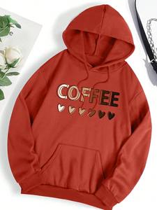 Love Coffee เสื้อกันหนาวมีฮู้ดพิมพ์ลายกราฟิกสำหรับผู้หญิง, เสื้อกันหนาวแฟชั่นขนแกะมีฮู้ดเสื้อผ้าโอเวอร์ไซส์ฤดูใบไม้ร่วงลำลอง - Product Image 4