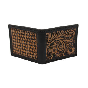 Carteras Bifold Cortas de Cuero Vacuno Vintage Hechas a Mano, Unisex, Estilo Occidental Argentino, Cierre Abierto, Decoración Floral, RFID Alto - Product Image 4