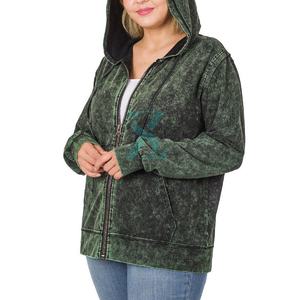 Sweats à capuche délavés à l'acide avec fermeture éclair et cordon de serrage Style décontracté avec service OEM Sweats à capuche pour femmes - Product Image 5