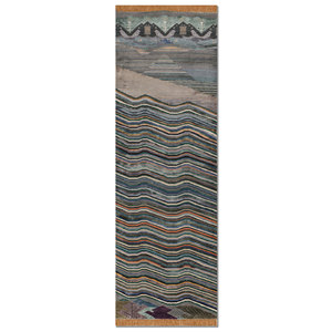 Alfombra de Lana y Seda de Bambú Azul de Lujo Manchaha, Tejida a Mano, Diseño Floral Abstracto, Lavable, de Yute, para el Hogar - Product Image 1