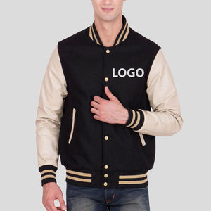 Chaqueta de béisbol universitaria con mangas de cuero genuino y logotipo bordado personalizado, chaqueta ligera transpirable para hombre, abrigo universitario de invierno - Product Image 4