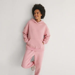 Sudadera con capucha rosa de gran tamaño para mujer, ropa de calle de algodón 100%, pulóver de lana suave con hombros caídos, sudaderas con capucha de calidad Premium para mujer, venta al por mayor - Product Image 3