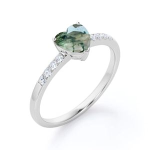Anillo de Compromiso Clásico de Plata de Ley 925 con Ágata Musgosa de 1.2 Quilates en Forma de Corazón, Grabado, con Engaste de Garras, Anillos Finos - Product Image 4