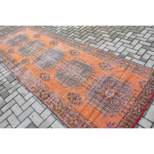 Vintage Turkish <b>Rug</b>, 4.3x11.6 ft <b>Runner</b> <b>Rug</b>, Orange Abstract <b>Rug</b> - Product Image 4