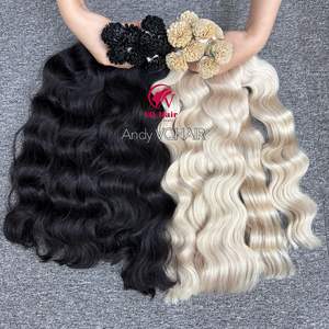 Extensions de cheveux humains liés à la kératine vietnamienne brute vierge Coiffures ondulées à pointe plate Extrémités épaisses Cabello Humano blanchies - Product Image 1