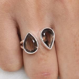Trending 925 Sterling Silver Handmade <b>Adjustable</b> <b>Ring</b> Genuine Sparkling Smoky Quartz Pear Shape Double Band Classic Parties - Product Image 6