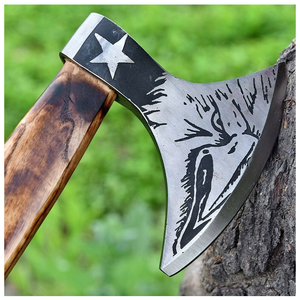 Hacha Vikinga Hecha a Mano de Acero con Alto Contenido de Carbono, Mango de Acero de Grado Industrial, Funda de Cuero, para Campamento, Uso Diario al Aire Libre, Supervivencia - Product Image 5