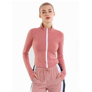 Breathable Lightweight Loose Fit <b>Workout</b> Gym Fitness Set Yoga Crop Tops Women's Running Zip Sport <b>Jackets</b> Four-Way Stretch - Product Image 4